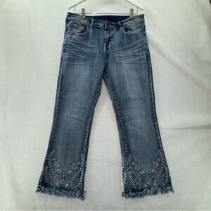 EUC Orange Fashion Village Stretch Denim Eyelet Capri Pants Cropped Jeans Medium